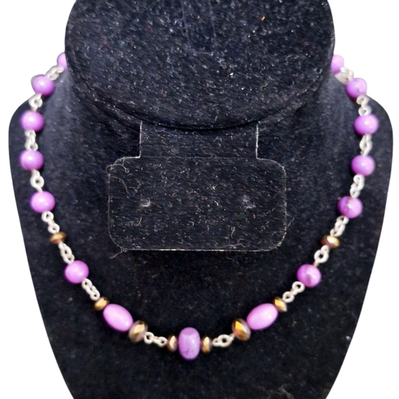 NINE WEST VINTAGE AMERICA PURPLE BEAD AND SILVERTONE NECKLACE - Picture 1 of 9